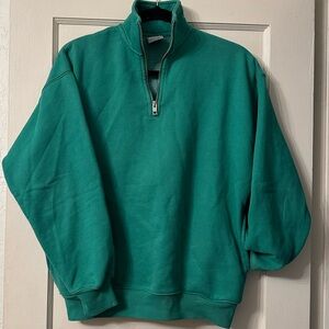 Aritzia TNA Cozy Fleece 1/2 Zip Nature Green